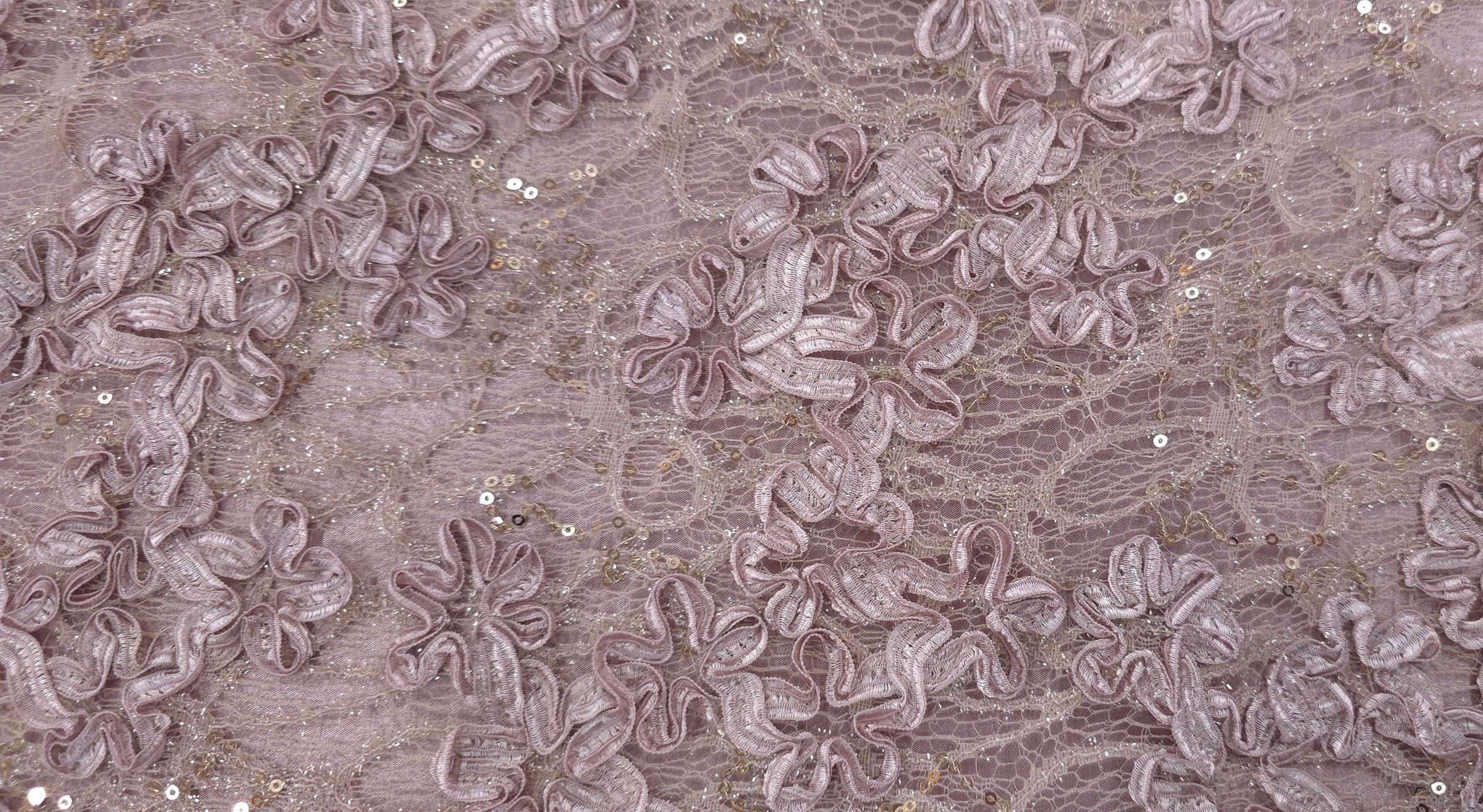Sequinned 3D Floral Ribbon Lace Vintage Pink
