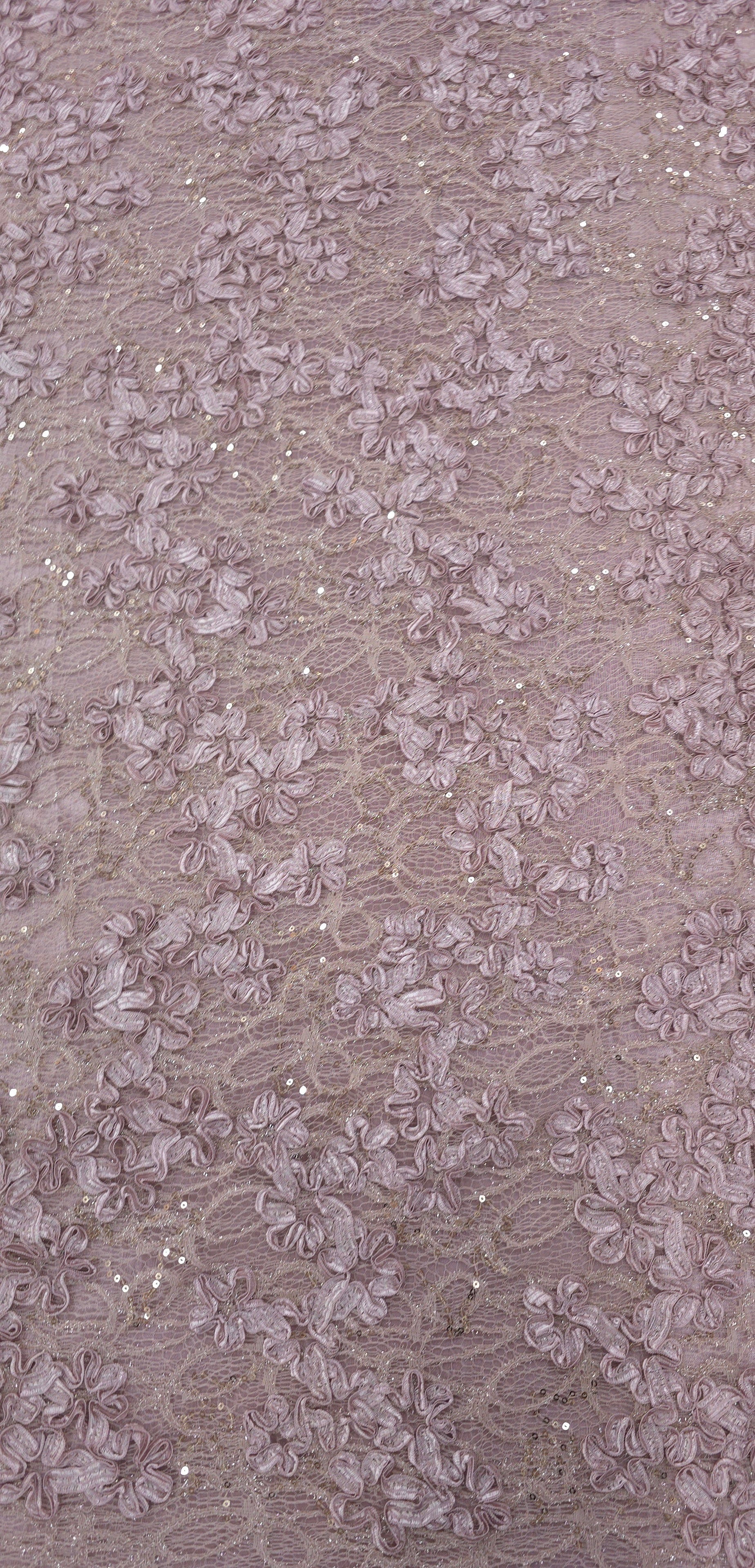 Sequinned 3D Floral Ribbon Lace Vintage Pink