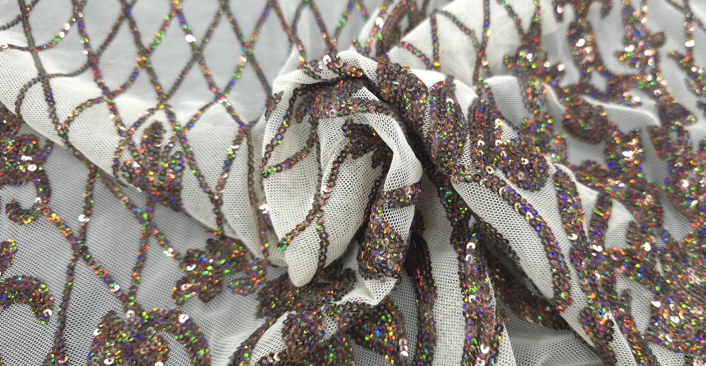 Sequinned Stretch Mesh Regal Crown