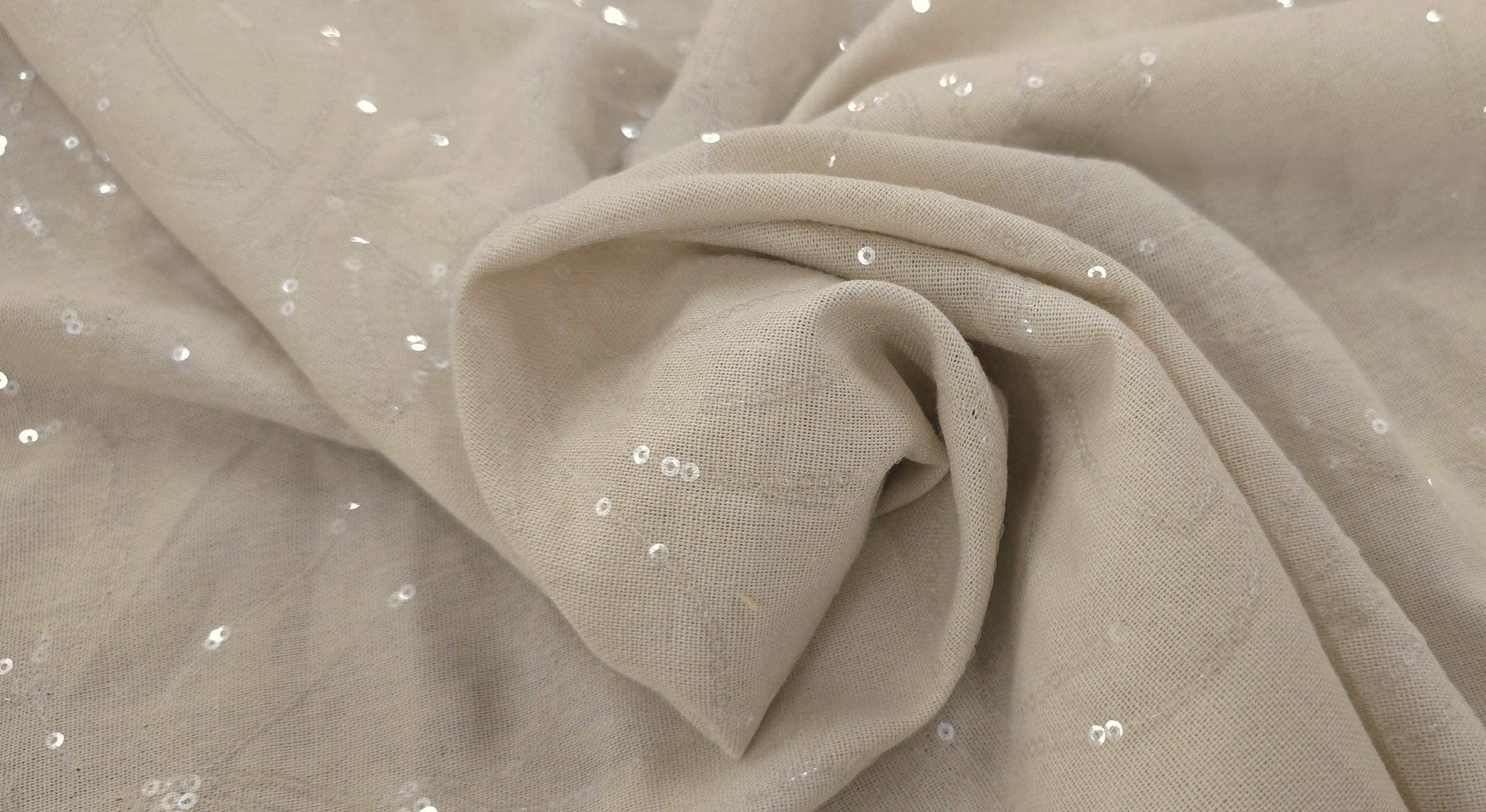 Sequinned Linen Look Polyester Beige