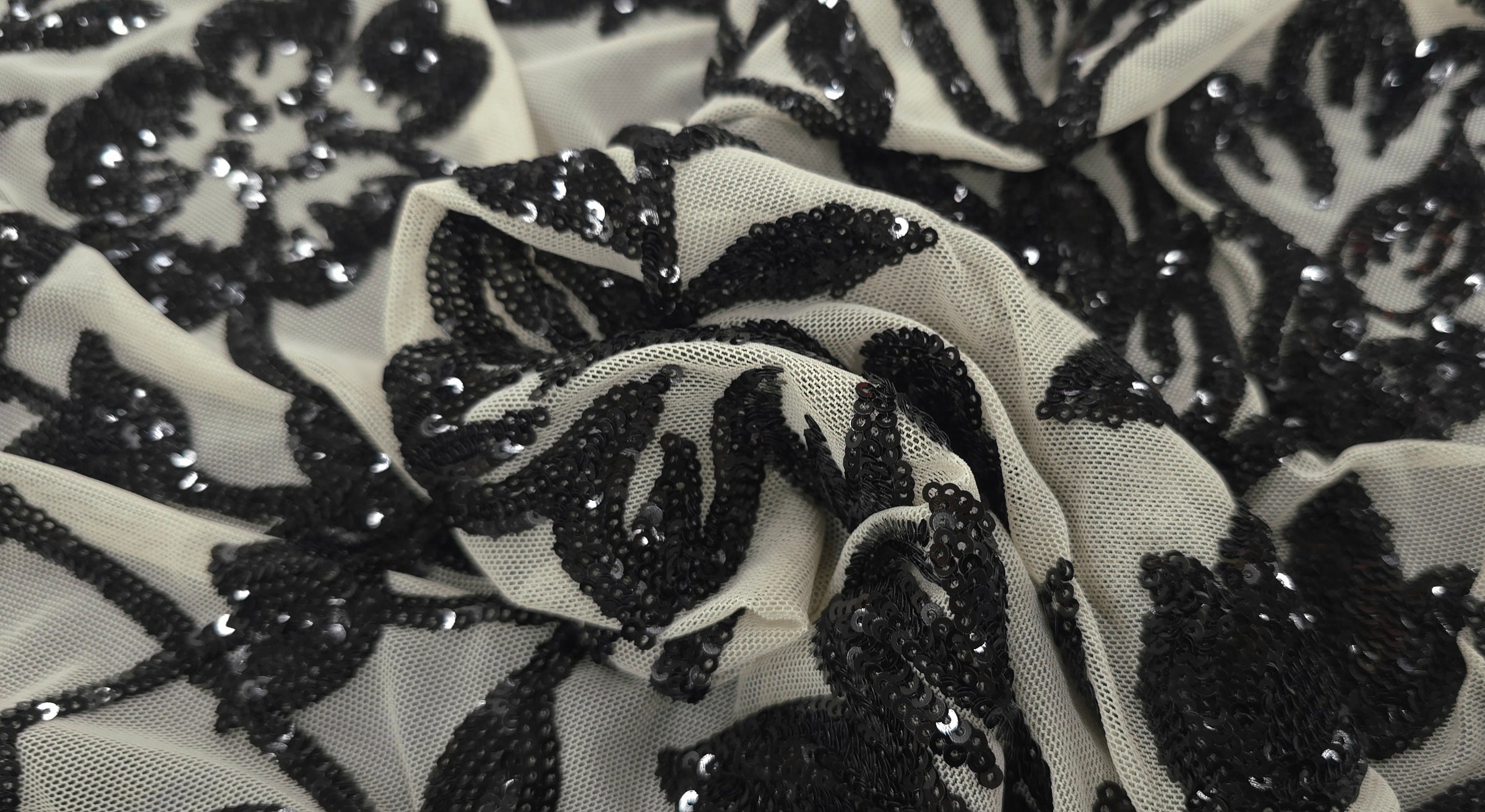Sequinned Stretch Mesh Floral Elegance