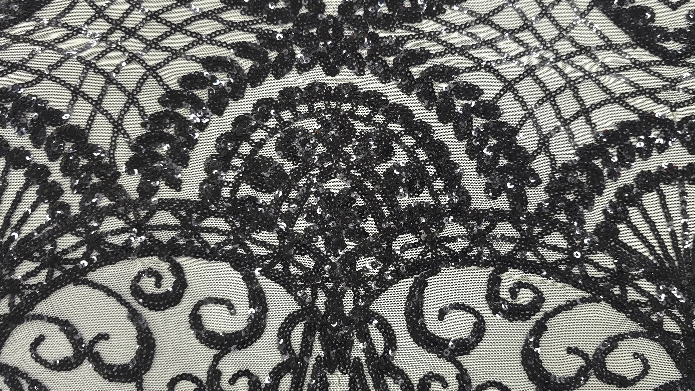 Sequinned Stretch Mesh Royal Fanfare
