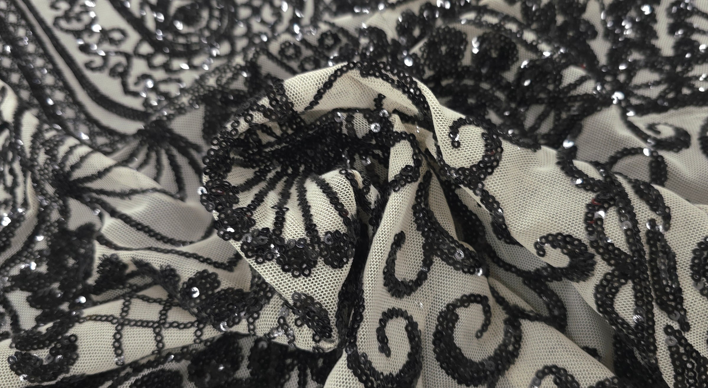 Sequinned Stretch Mesh Royal Fanfare