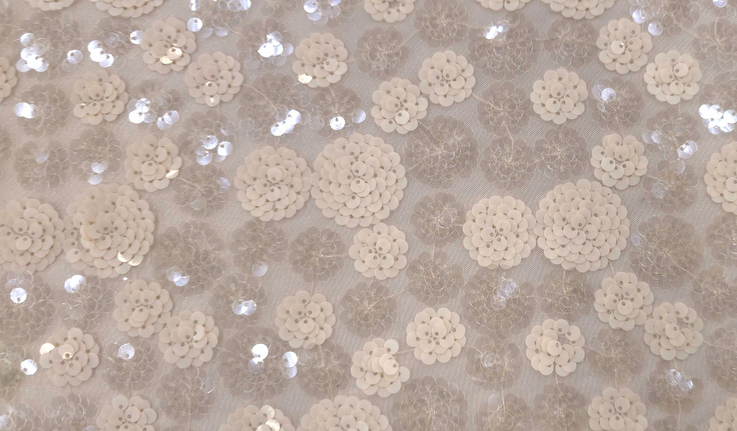 Sequinned Tulle Floral Garden Cream