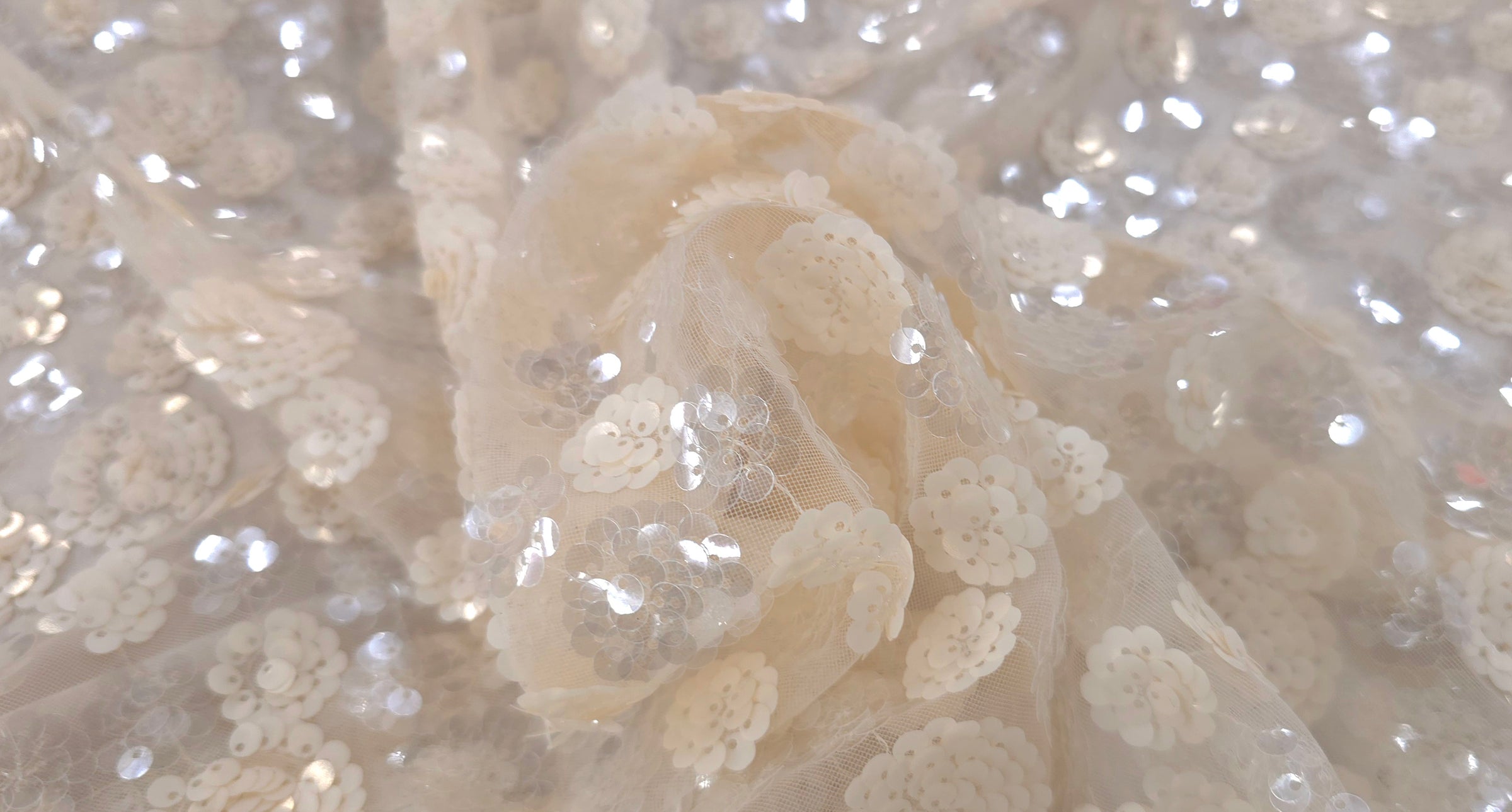 Sequinned Tulle Floral Garden Cream