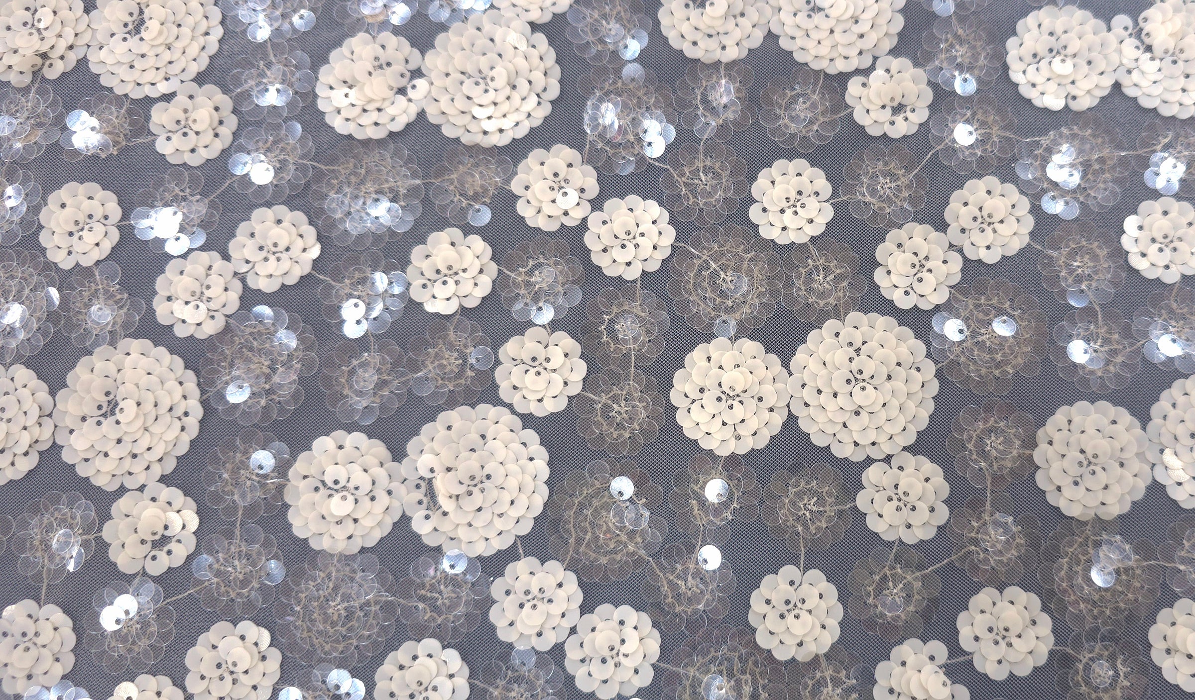 Sequinned Tulle Floral Garden Cream