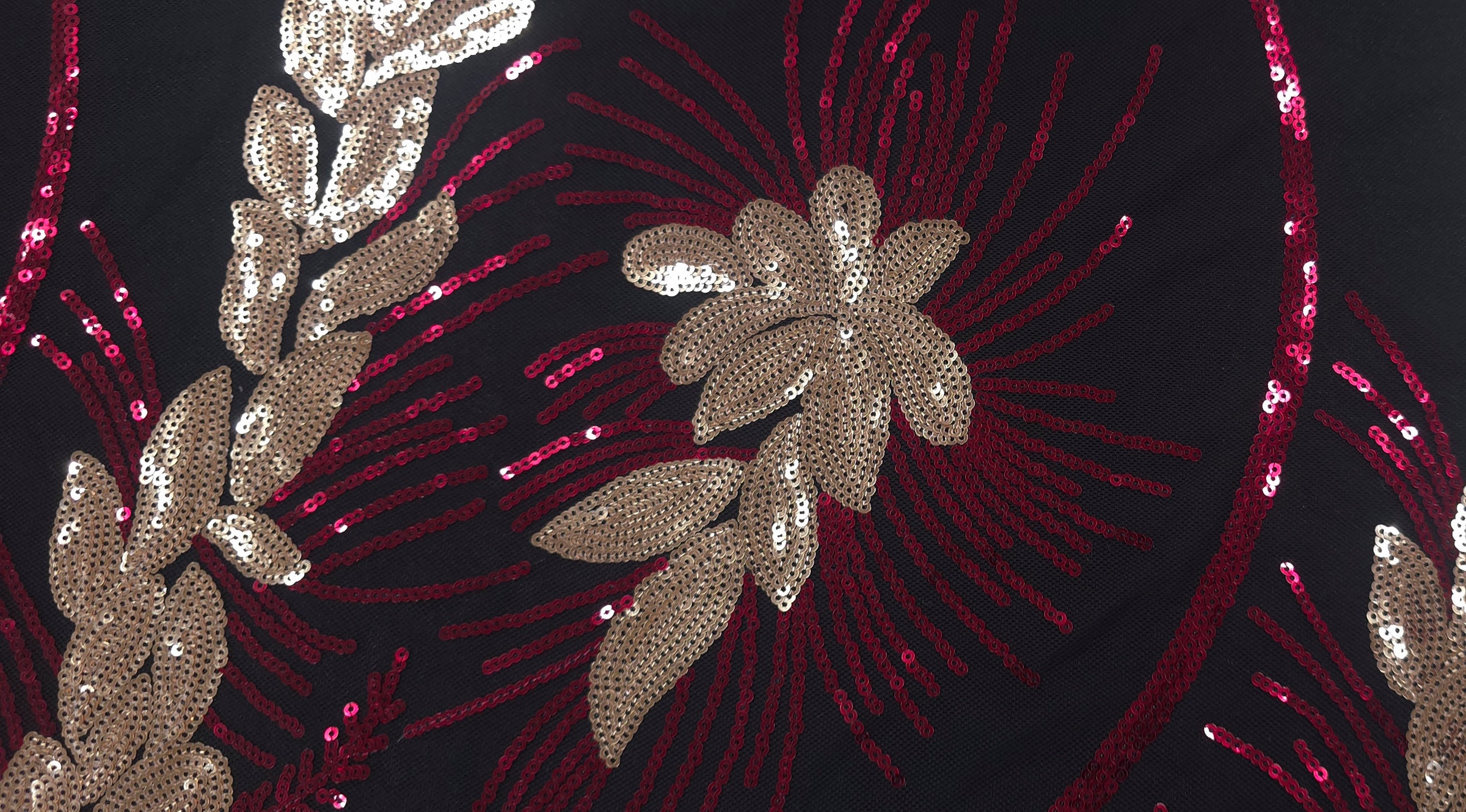 Sequinned Tulle Leafy Vine Berry