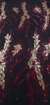 Sequinned Tulle Leafy Vine Berry