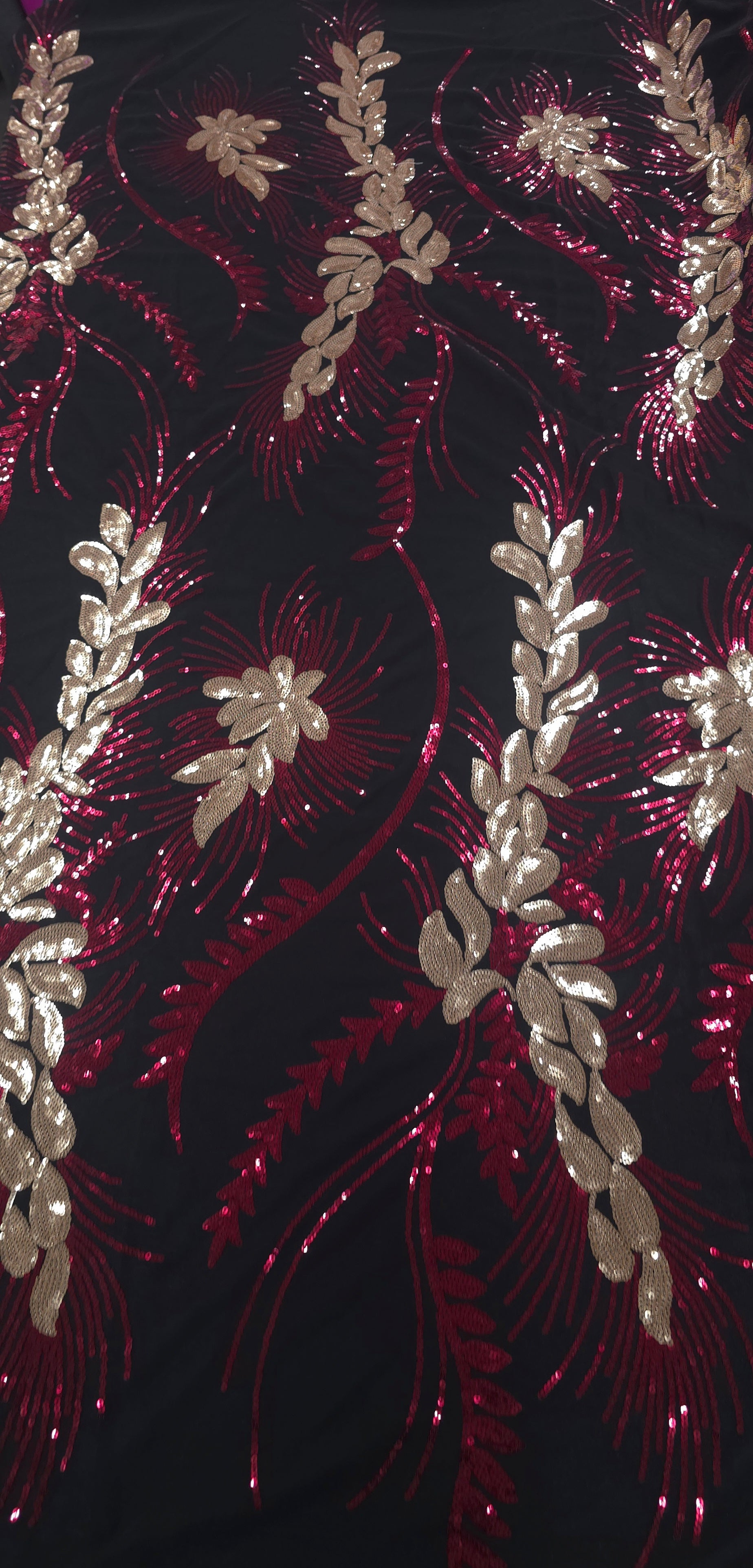 Sequinned Tulle Leafy Vine Berry
