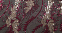 Sequinned Tulle Leafy Vine Berry