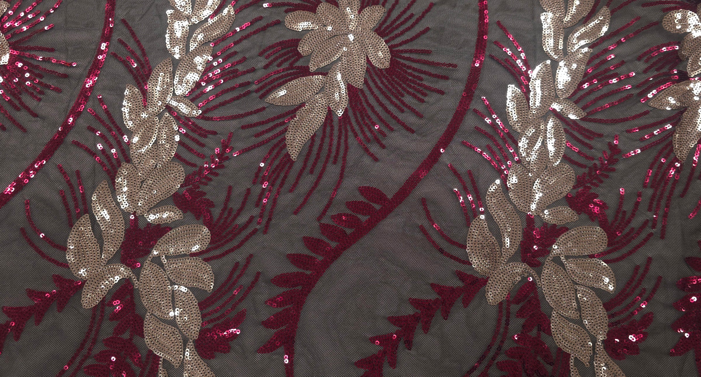 Sequinned Tulle Leafy Vine Berry
