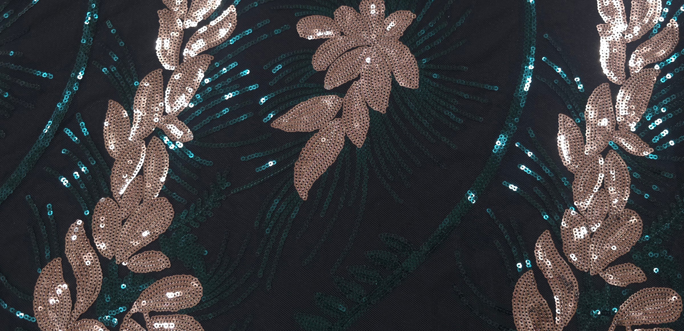 Sequinned Tulle Leafy Vine Emerald