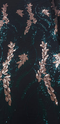 Sequinned Tulle Leafy Vine Emerald
