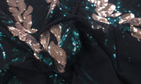 Sequinned Tulle Leafy Vine Emerald