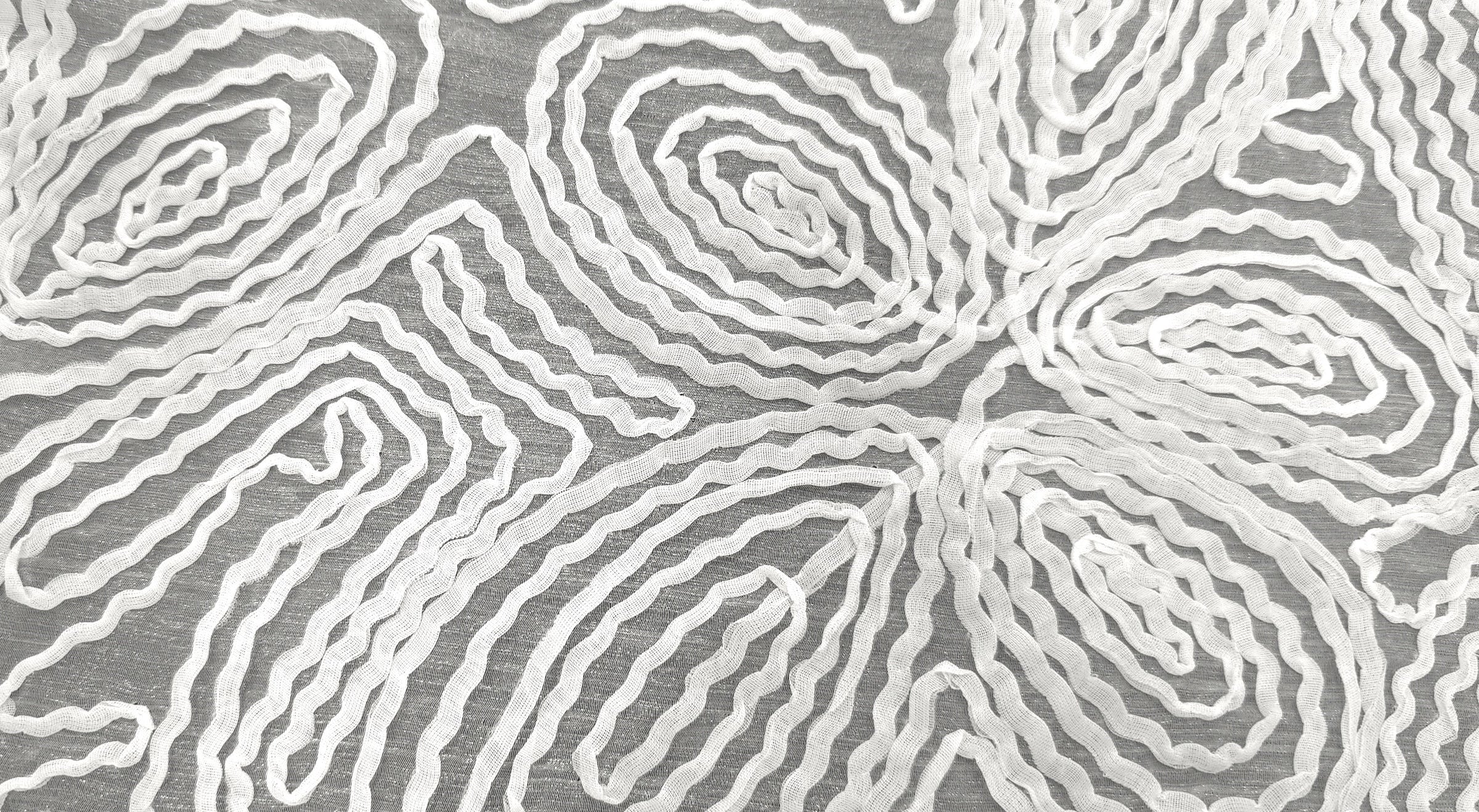 Ribbon Organza Floral Swirl Silk White