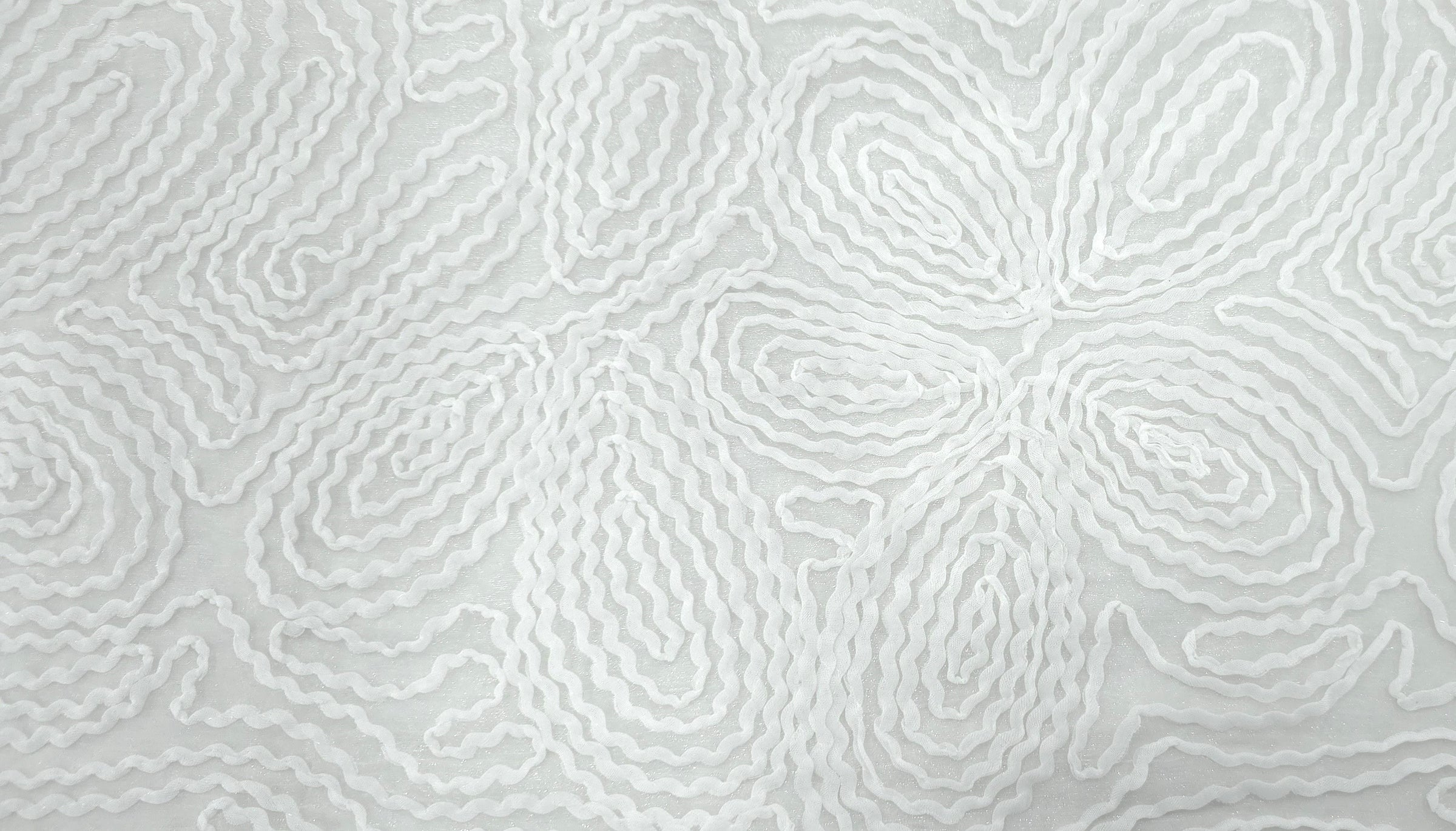 Ribbon Organza Floral Swirl Silk White