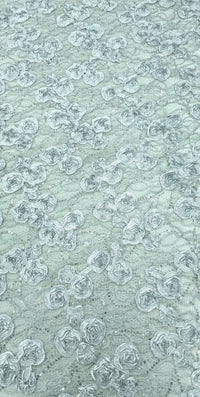Sequinned 3D Floral Ribbon Lace Duck Egg