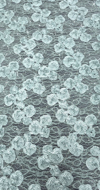 Sequinned 3D Floral Ribbon Lace Duck Egg