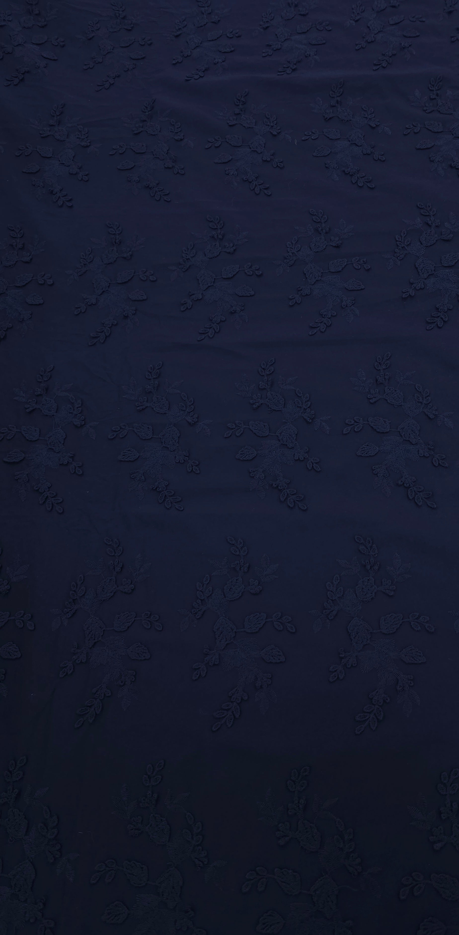 Embroidered Cotton 3D Floral Navy