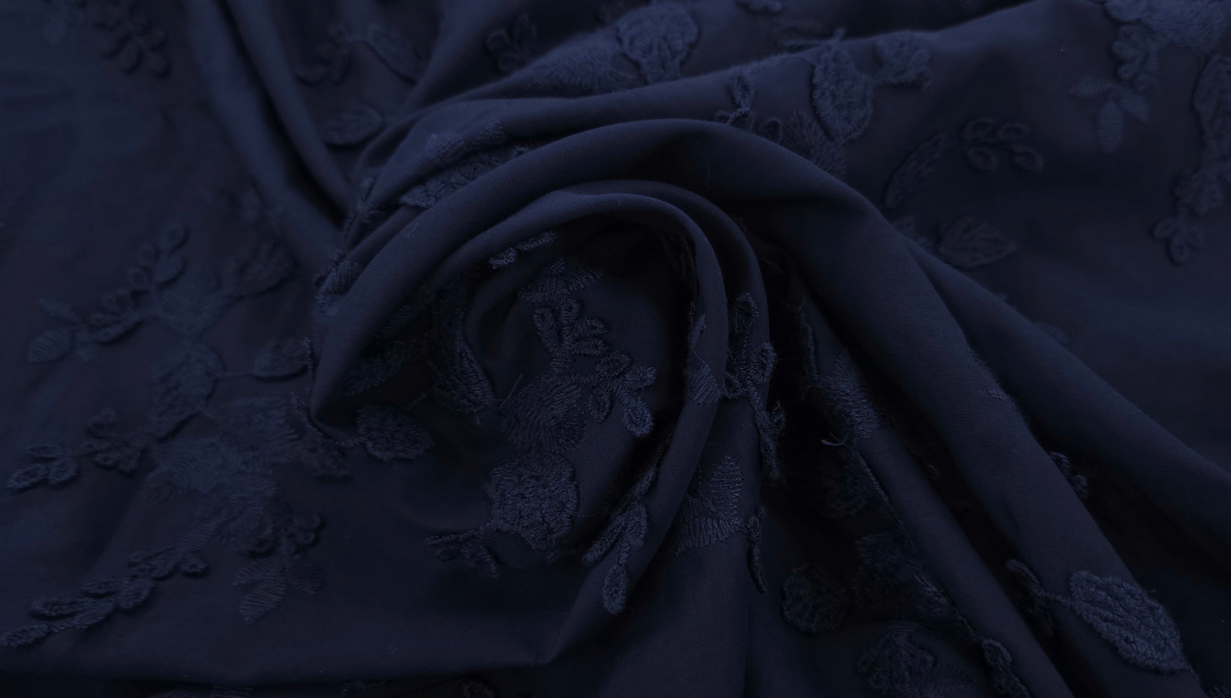 Embroidered Cotton 3D Floral Navy