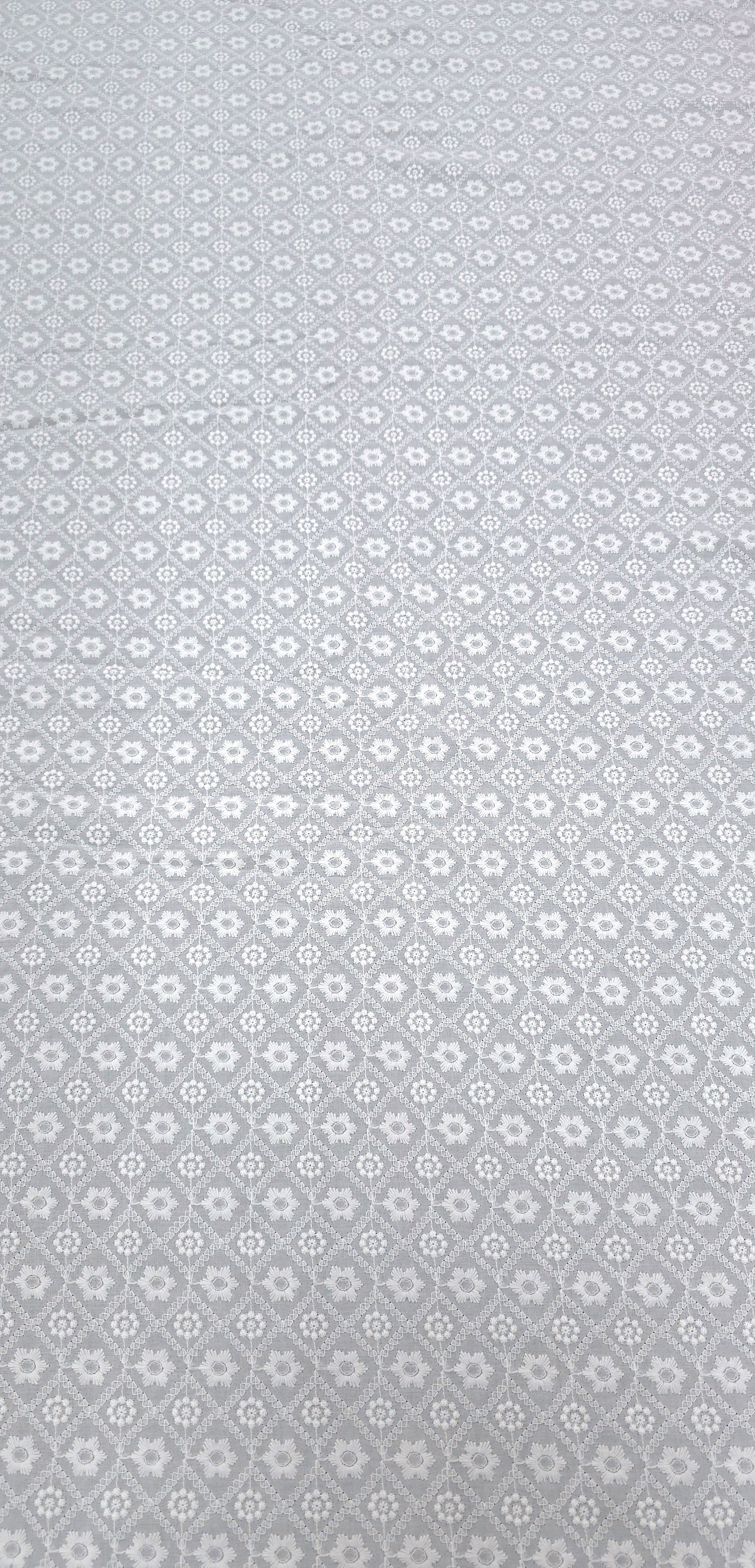 Embroidered Cotton Floral Check Silk White