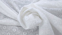 Embroidered Cotton Floral Check Silk White