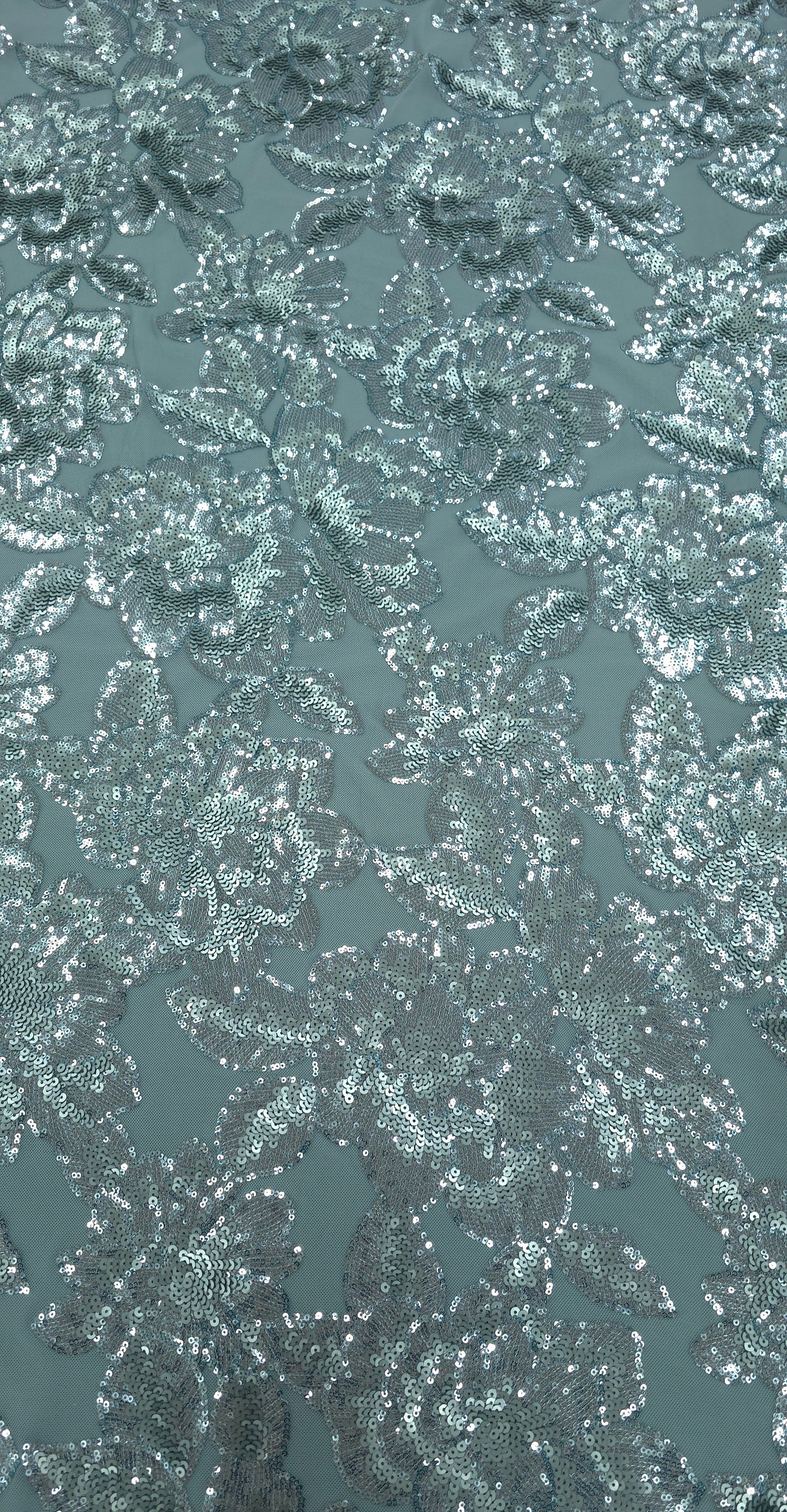 Sequinned Lace Majestic Duck Egg