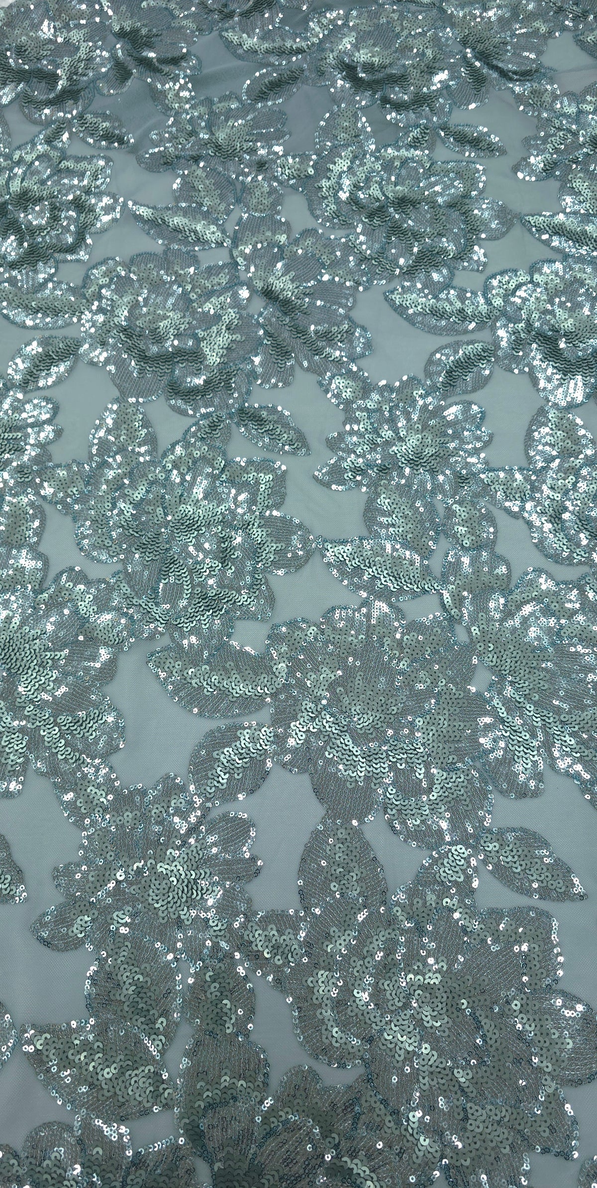 Sequinned Lace Majestic Duck Egg