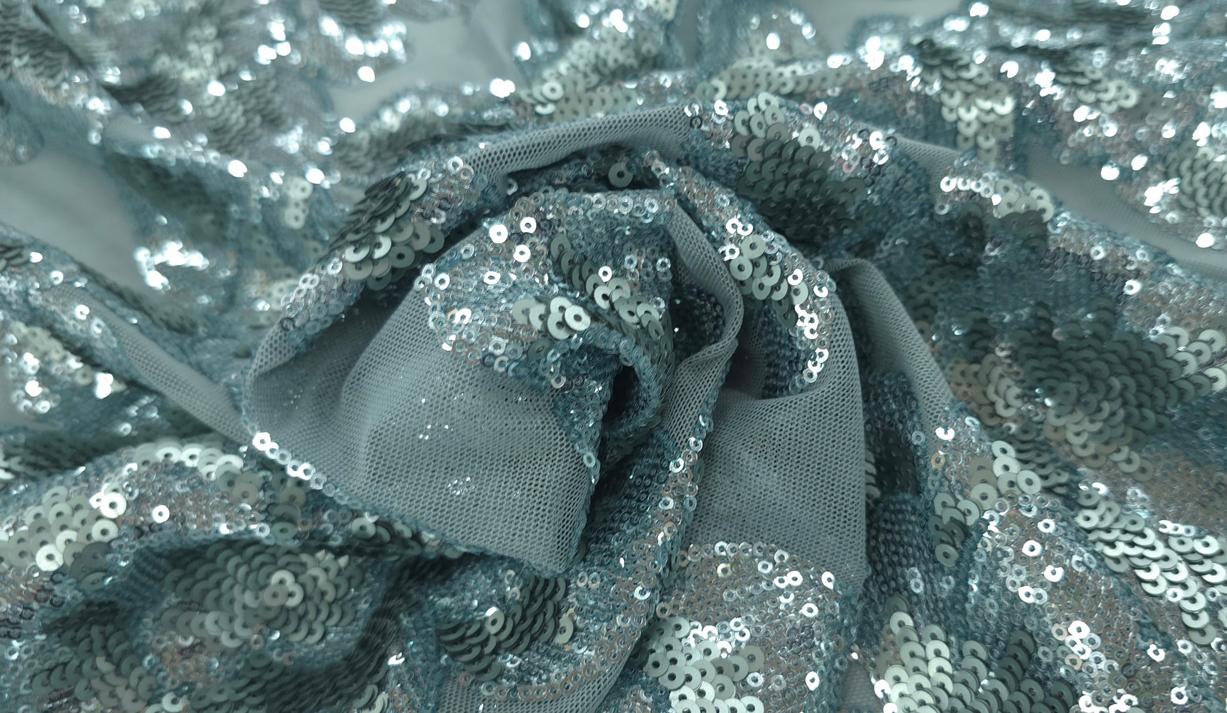 Sequinned Lace Majestic Duck Egg