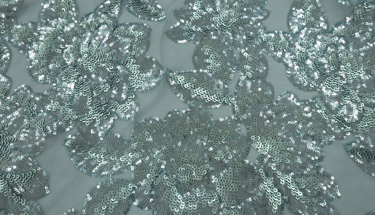 Sequinned Lace Majestic Duck Egg