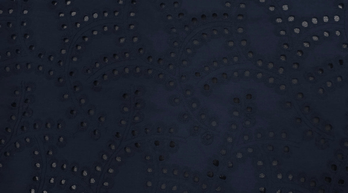 Embroidered Cotton Blend Navy Swirl