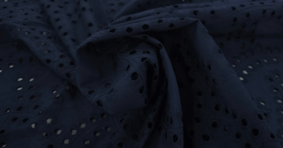 Embroidered Cotton Blend Navy Swirl