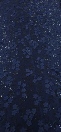 Sequinned 3D Floral Lace Navy