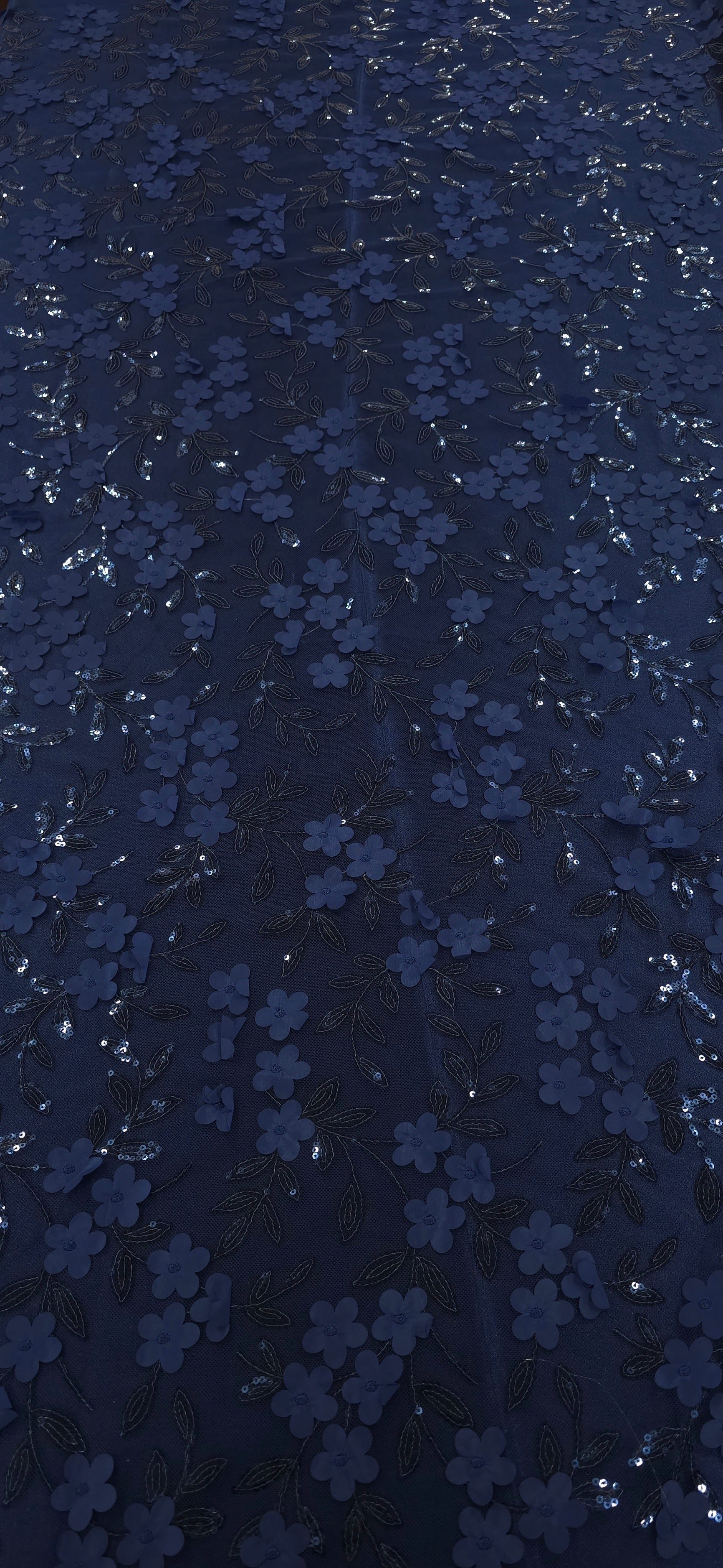 Sequinned 3D Floral Lace Navy