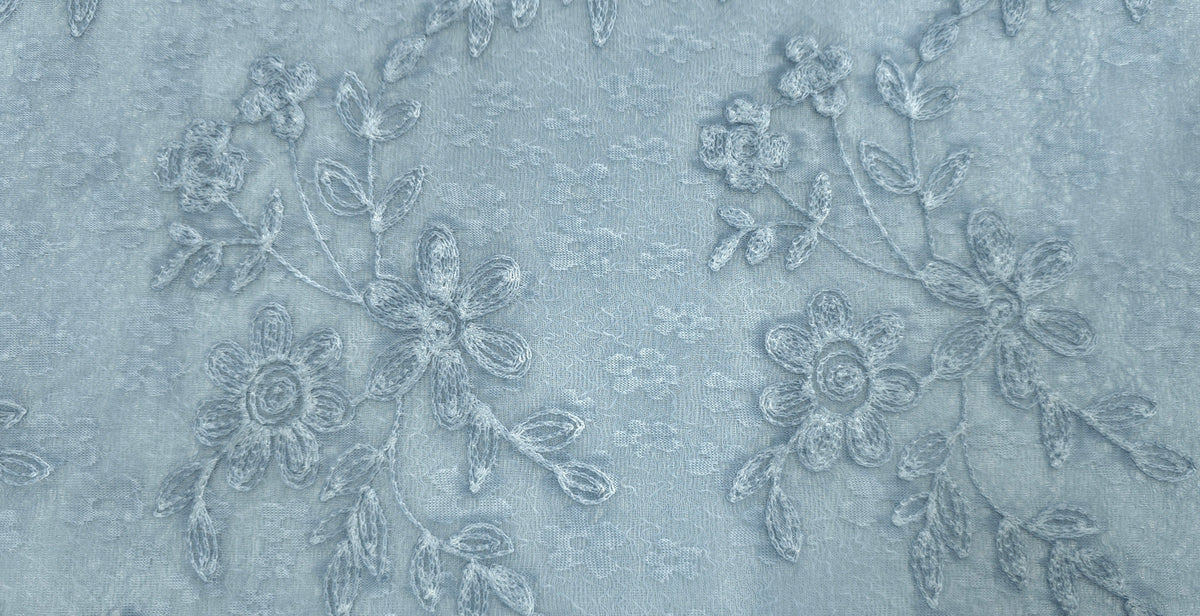 Embroidered Lace Dusty Blue Posies