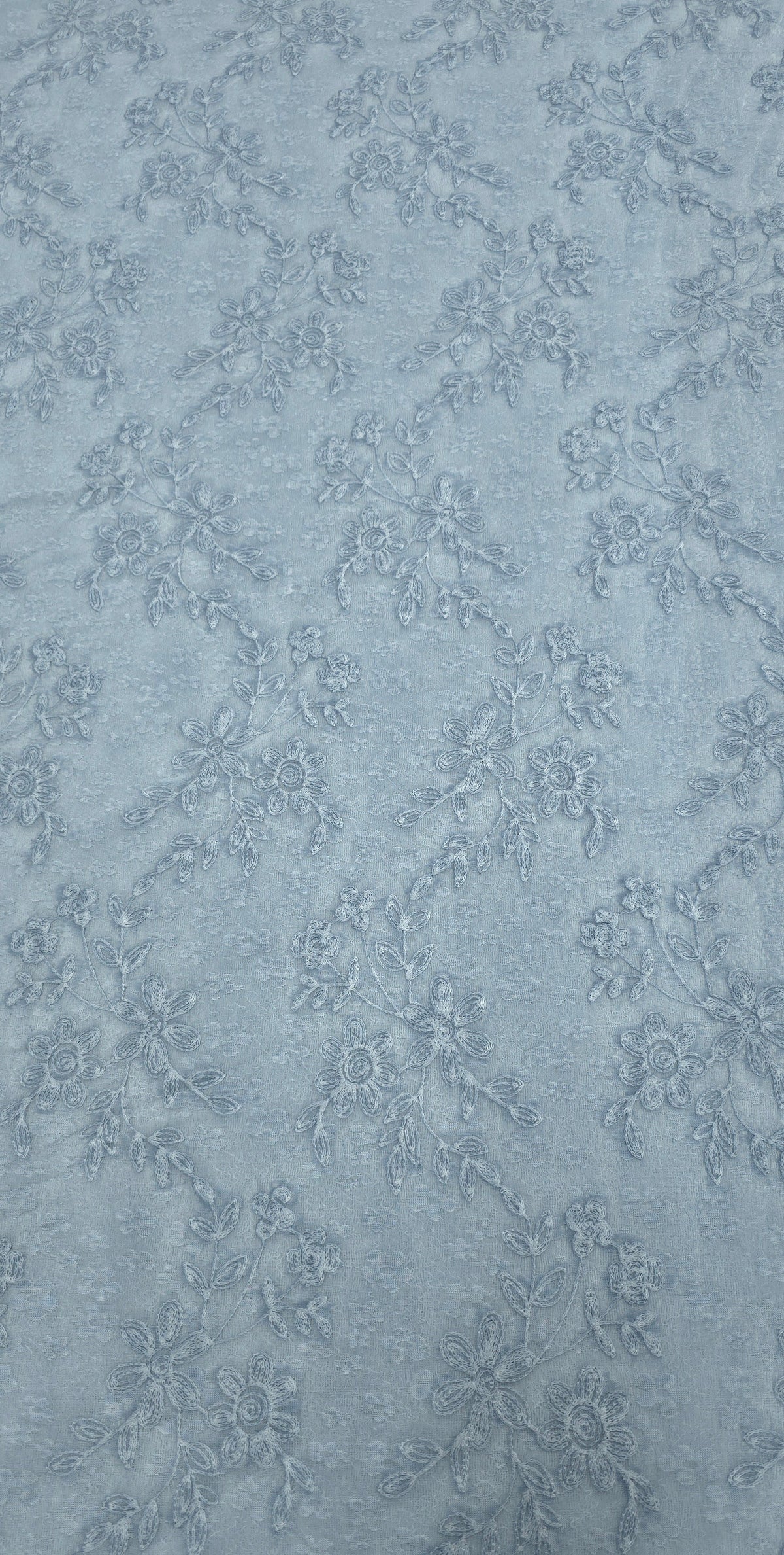 Embroidered Lace Dusty Blue Posies