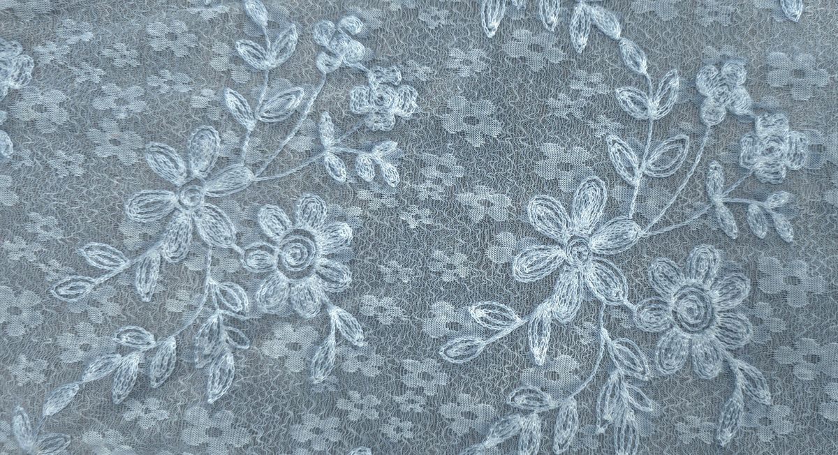 Embroidered Lace Dusty Blue Posies