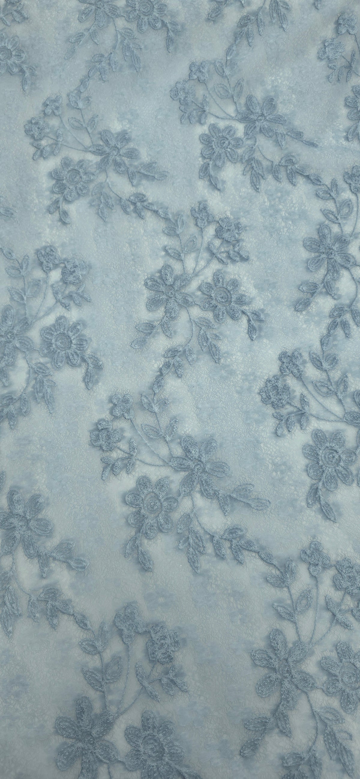 Embroidered Lace Dusty Blue Posies