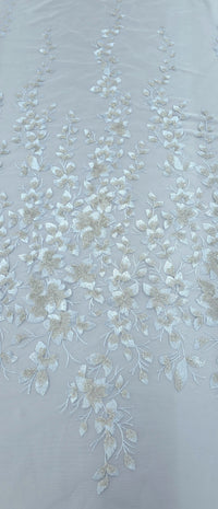 Embroidered Sequinned Tulle Floral Vines