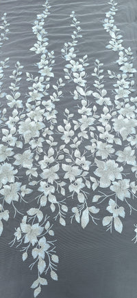 Embroidered Sequinned Tulle Floral Vines