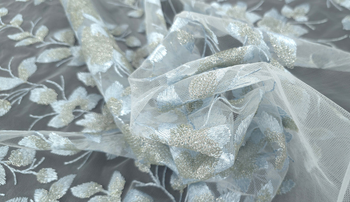 Embroidered Sequinned Tulle Floral Vines