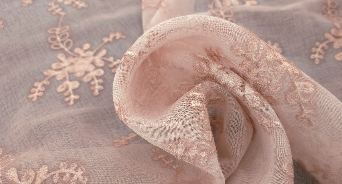 Embroidered Organdy Pink Garden