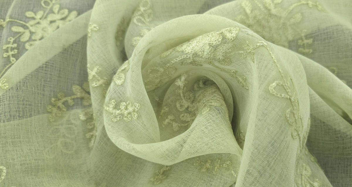 Embroidered Organdy Green Garden