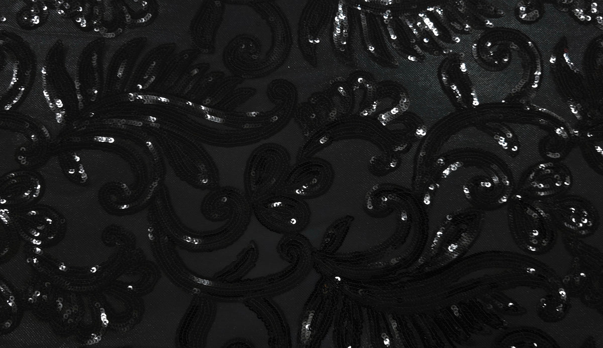 Sequinned Stretch Mesh Floral Swirl