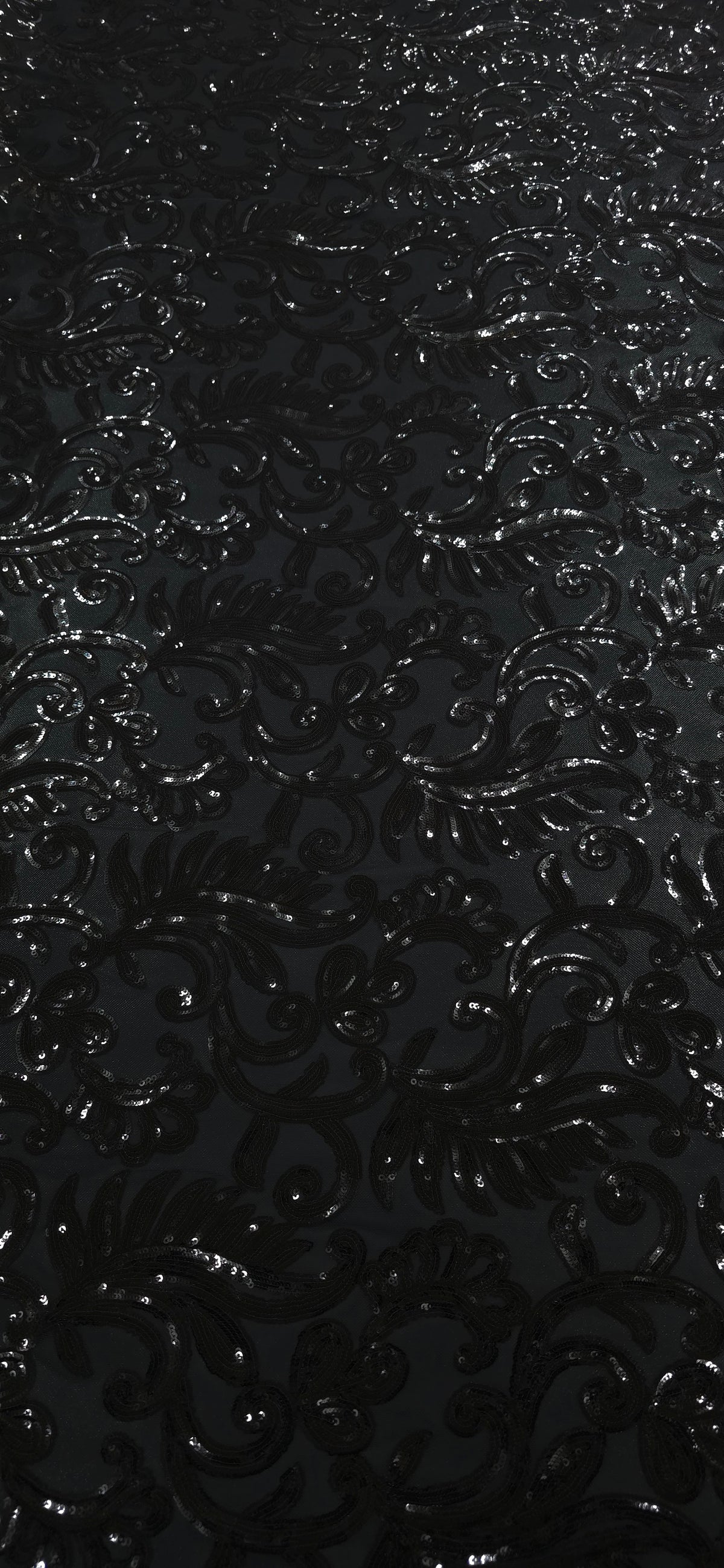 Sequinned Stretch Mesh Floral Swirl
