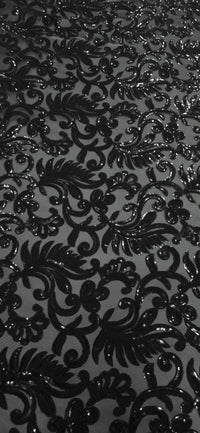 Sequinned Stretch Mesh Floral Swirl