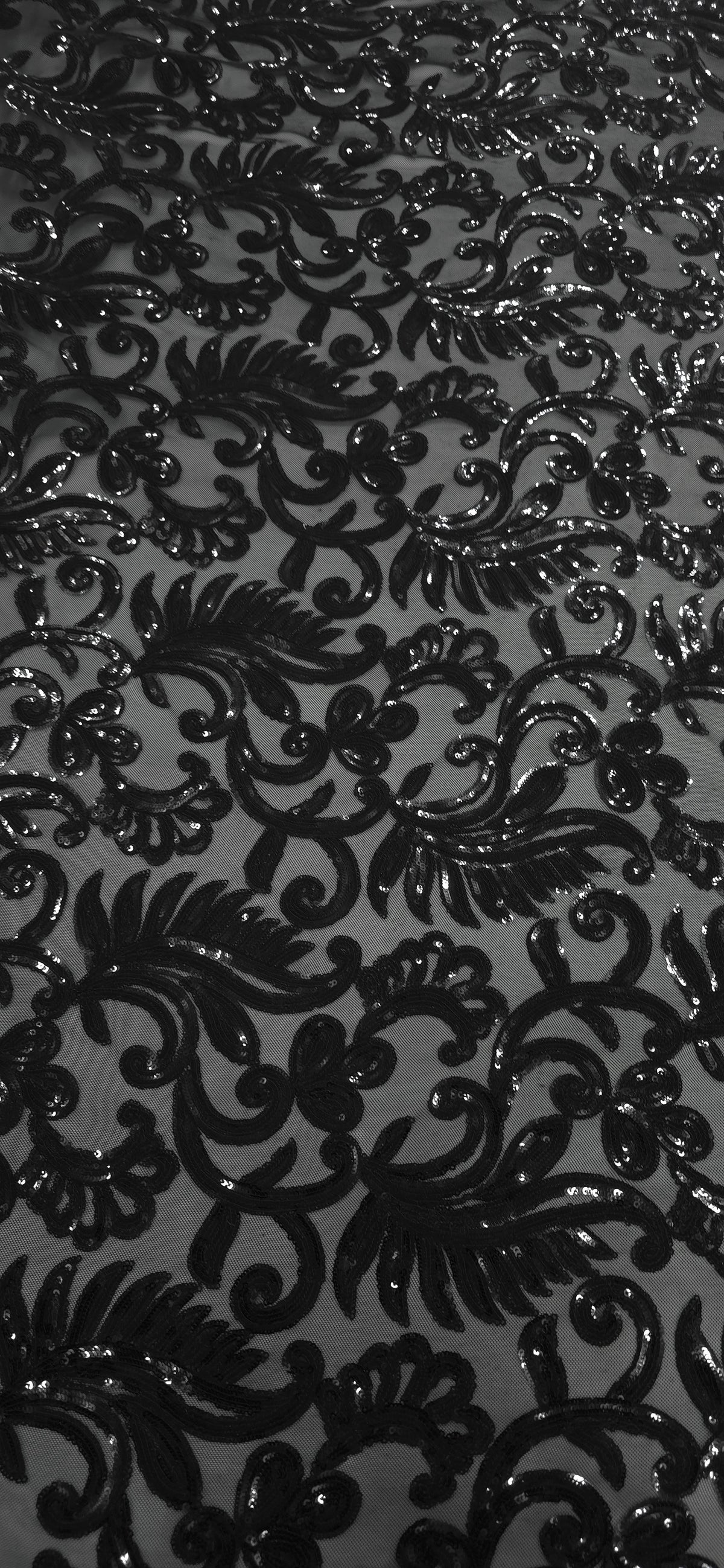 Sequinned Stretch Mesh Floral Swirl