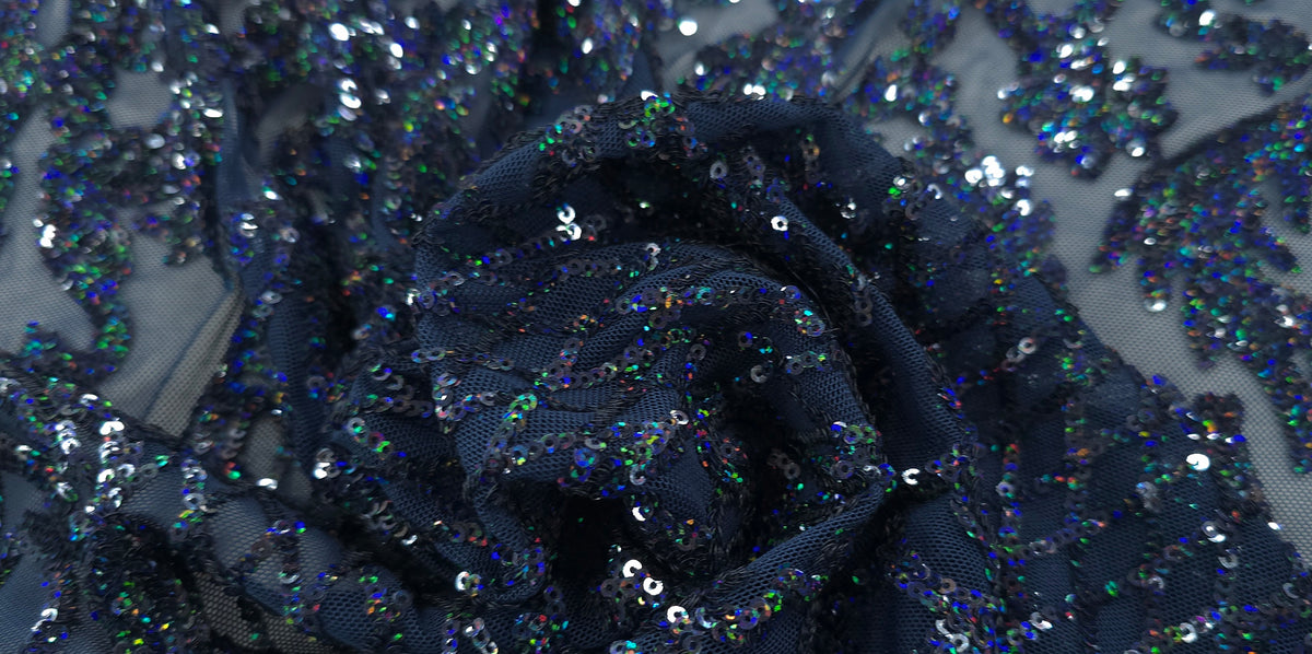 Sequinned Stretch Mesh Marine Fantasia