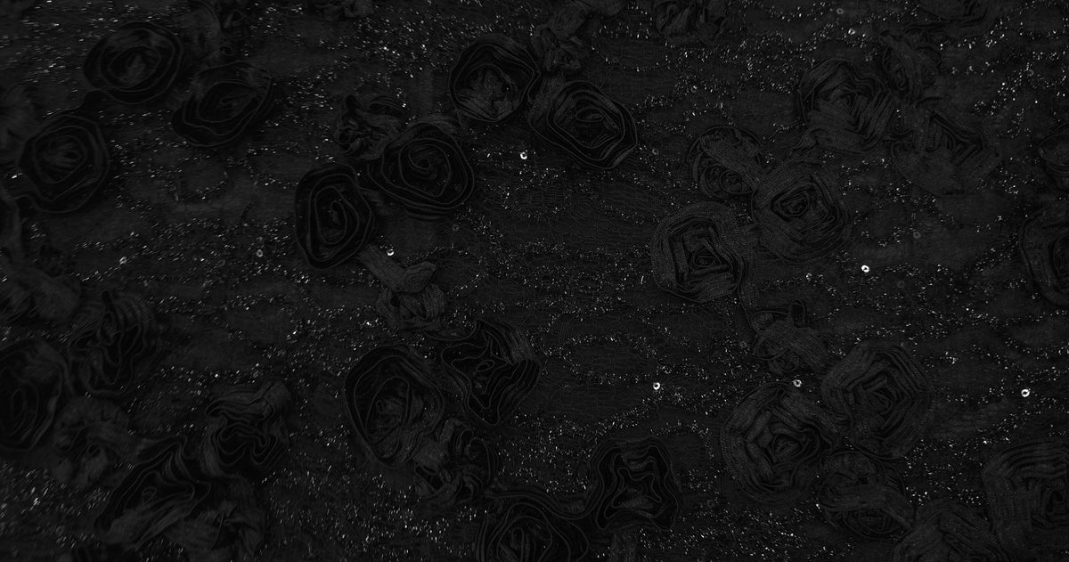Sequinned 3D Floral Ribbon Lace Black