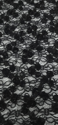 Sequinned 3D Floral Ribbon Lace Black